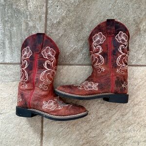 Shyanne Red Floral Embroidered Kids Cowboy Boots